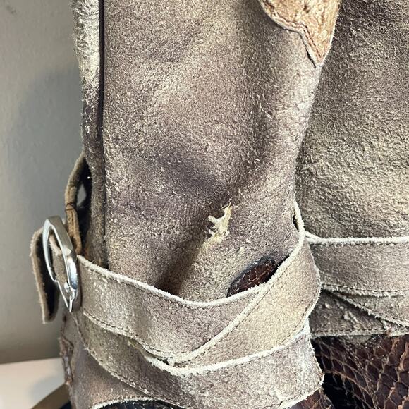 Pecos‎ Bill Boots Women 6.5 Distressed Western Python Inlay Harness Exotic Rodeo - Picture 3 of 16